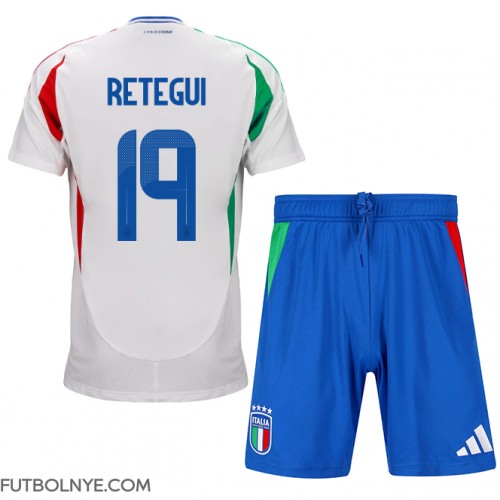 Camiseta Italia Mateo Retegui #19 Visitante Equipación para niños Eurocopa 2024 manga corta (+ pantalones cortos)